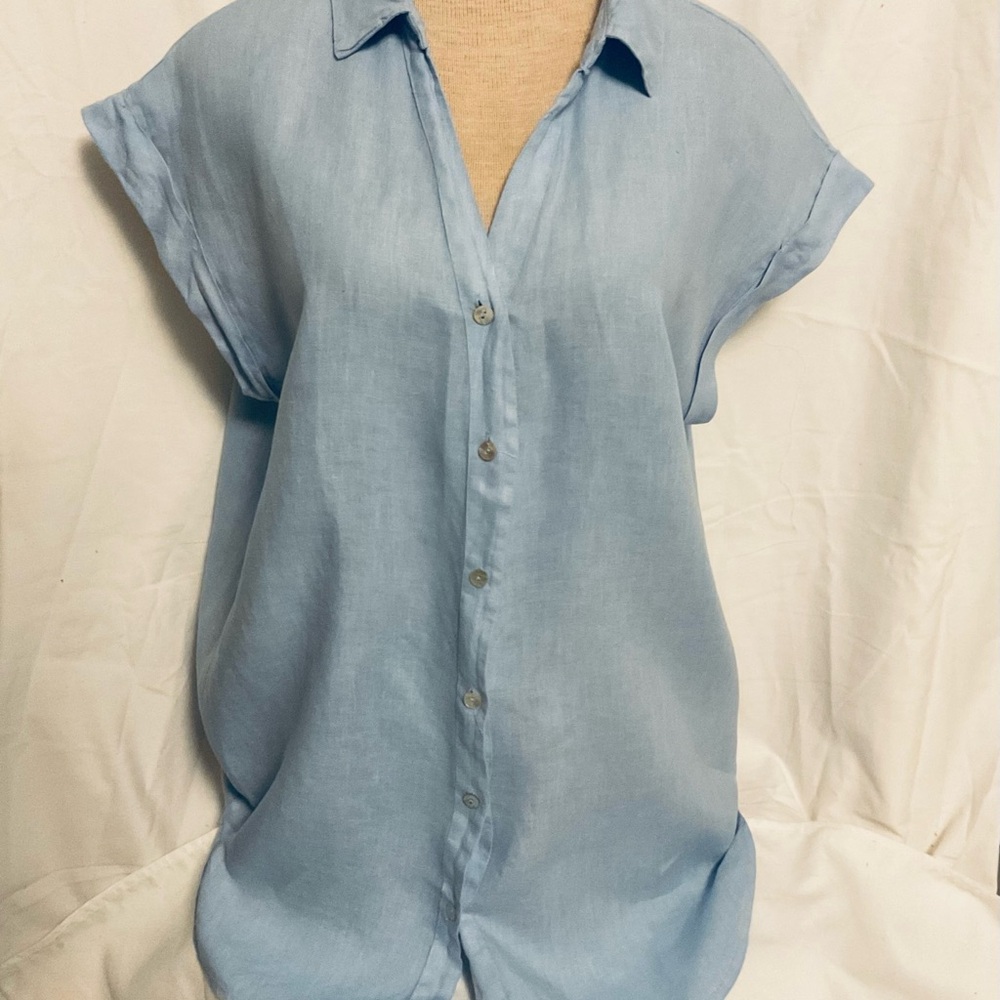 Womens Large 100% Linen Button Front Blouse